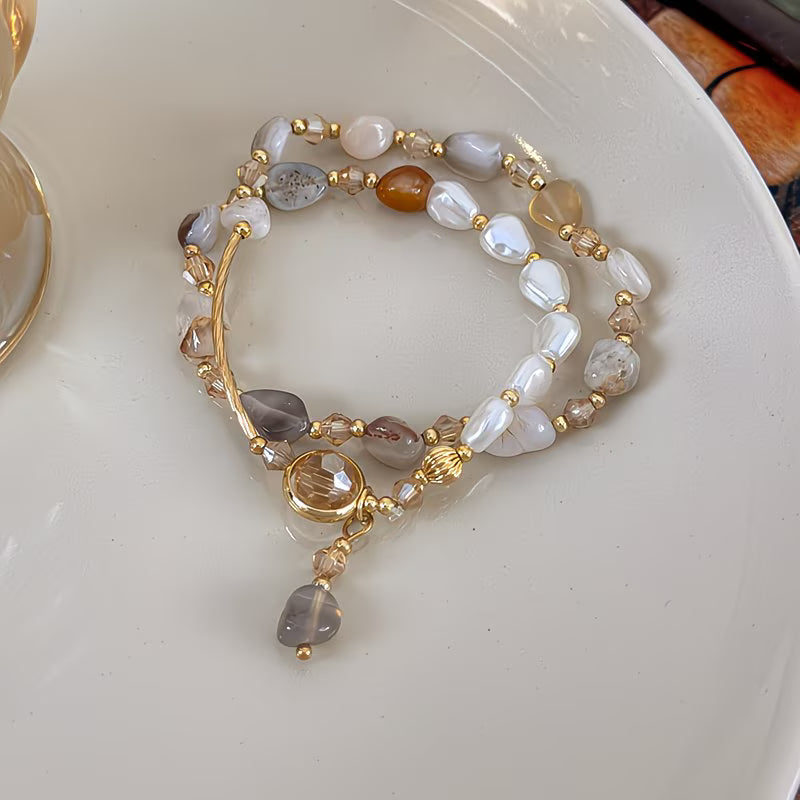Double-Layer "Light Luxury" Pearl & Stone Bracelet.