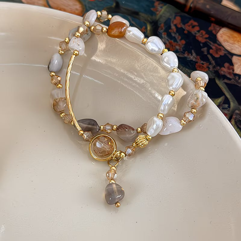 Double-Layer "Light Luxury" Pearl & Stone Bracelet.