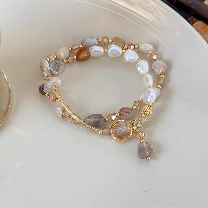 Double-Layer "Light Luxury" Pearl & Stone Bracelet.