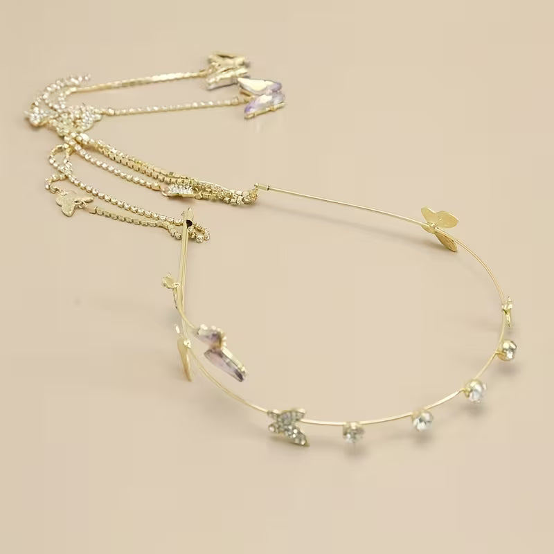 Rhinestone-Encrusted Butterfly Fairy Tassel Headband.