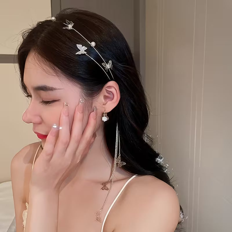 Rhinestone-Encrusted Butterfly Fairy Tassel Headband.