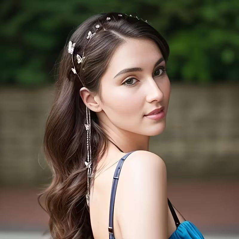 Rhinestone-Encrusted Butterfly Fairy Tassel Headband.