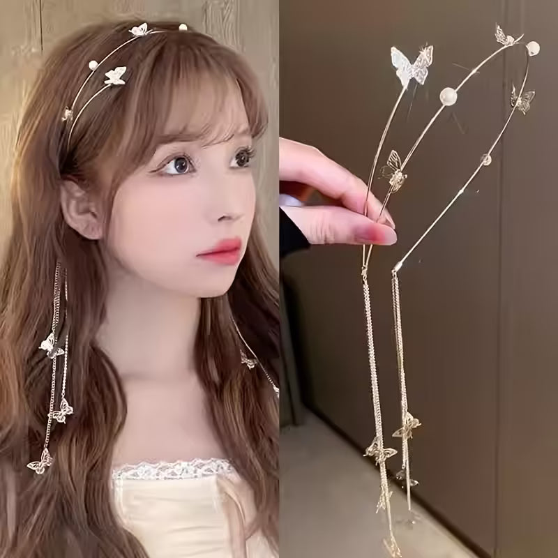 Rhinestone-Encrusted Butterfly Fairy Tassel Headband.
