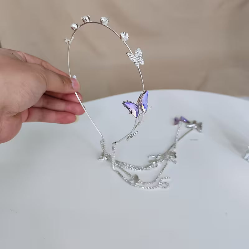 Rhinestone-Encrusted Butterfly Fairy Tassel Headband.