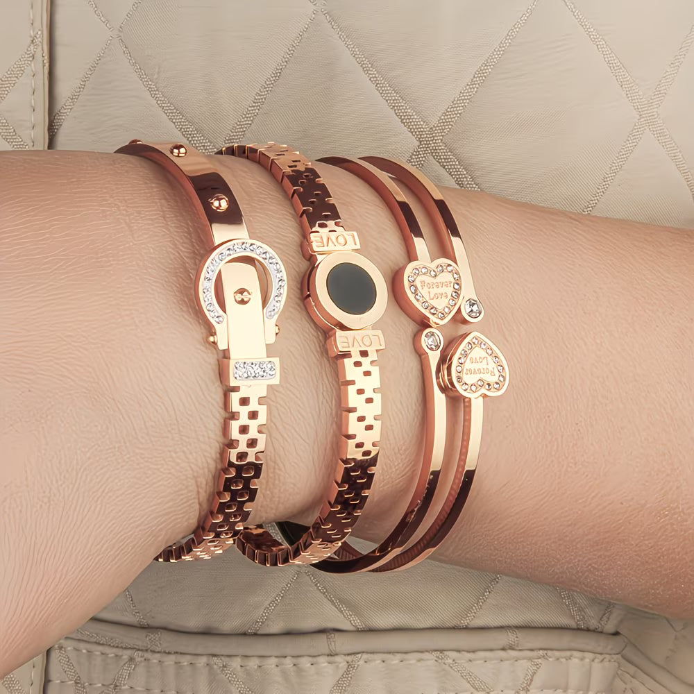 "Double Heart" 3-Piece Bracelet Set.