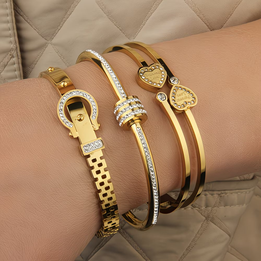 "Double Heart" 3-Piece Bracelet Set.