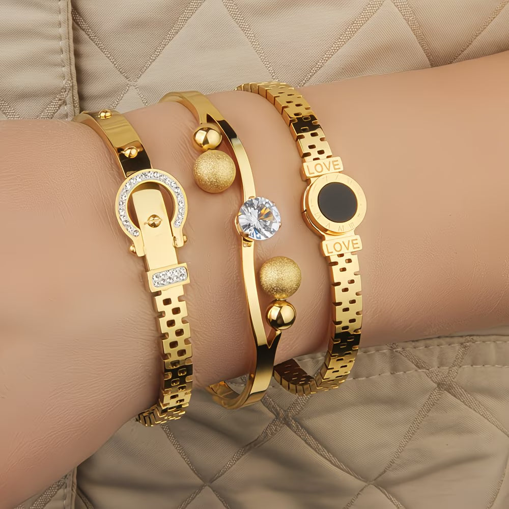 "Double Heart" 3-Piece Bracelet Set.