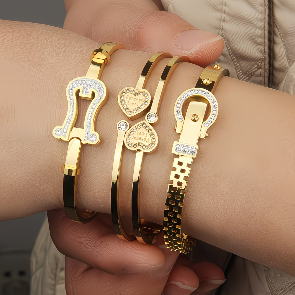 "Double Heart" 3-Piece Bracelet Set.