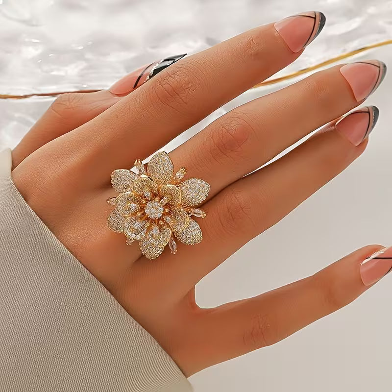 Elegant 18K Gold Plated Cherry Blossom Rings.