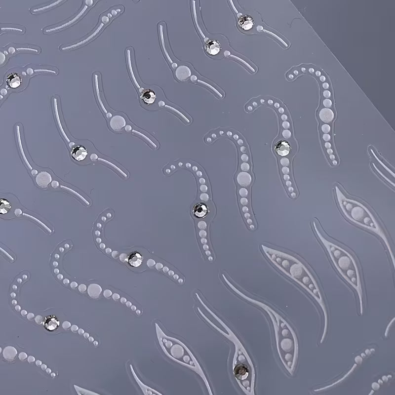 Elegant 3D French Line Nail Stickers with Crystal Rhinestones.