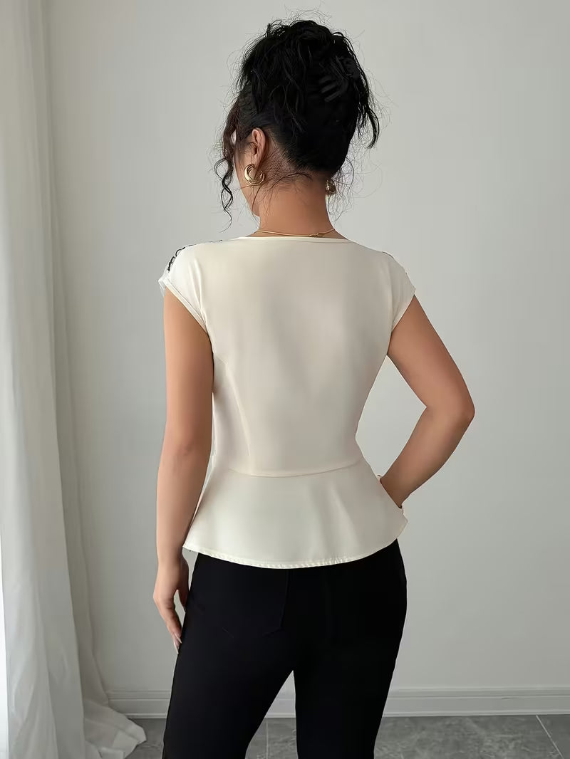 Elegant Asymmetrical Mesh Patchwork Tops.