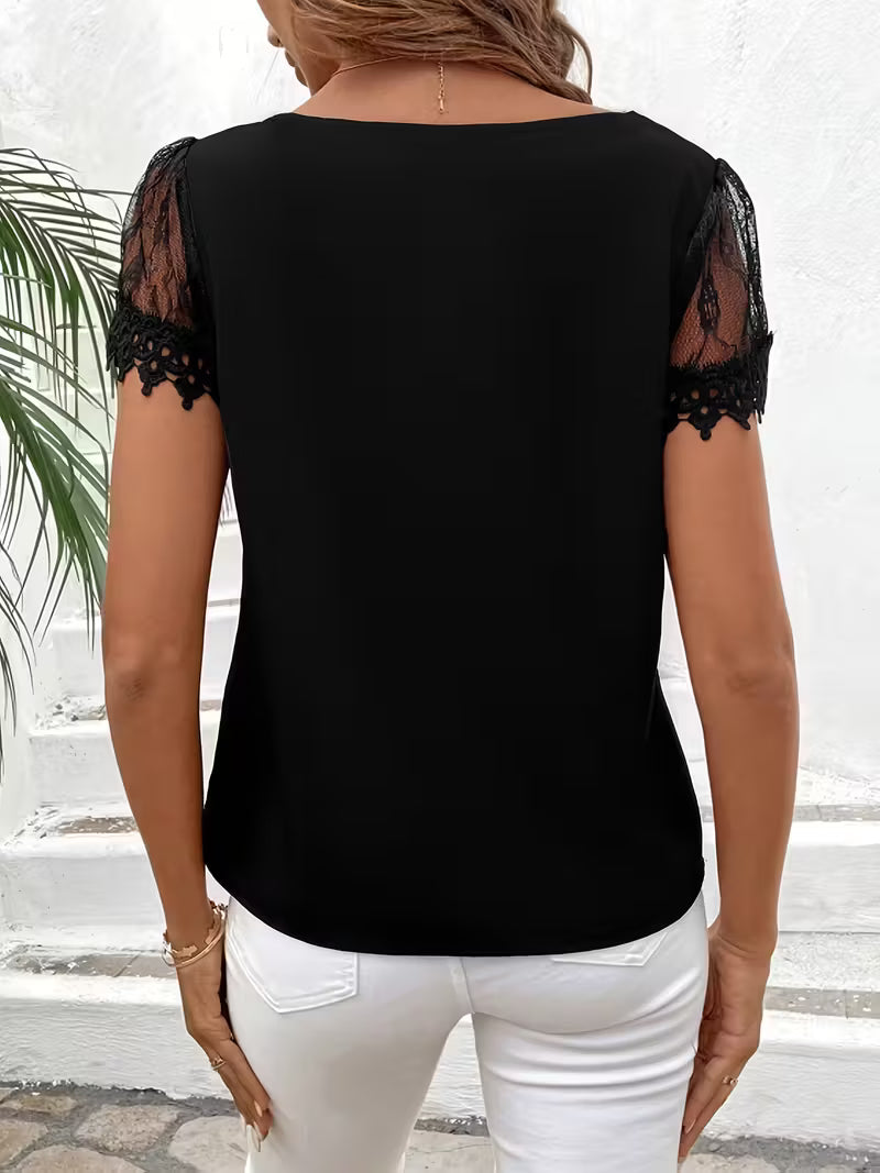 Elegant Black Short Sleeve Summer Tops.