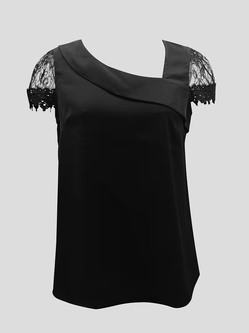 Elegant Black Short Sleeve Summer Tops.