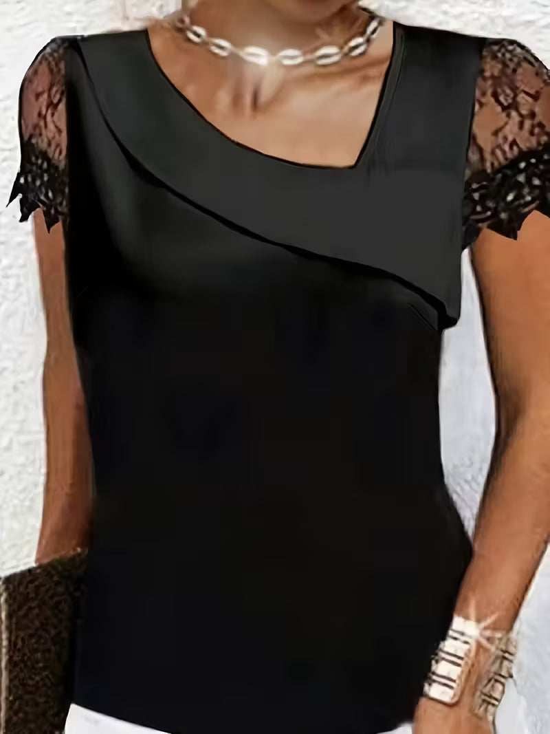Elegant Black Short Sleeve Summer Tops.