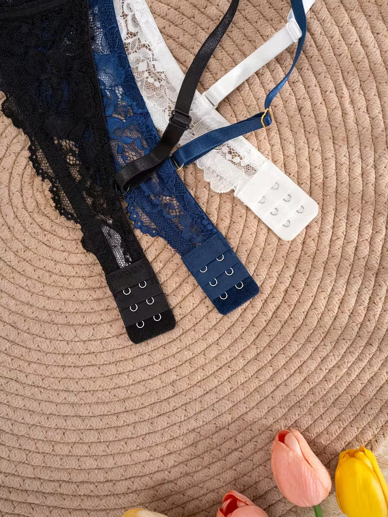Elegant Comfort 3-Piece Lace-Trim Underwire Bra Set.