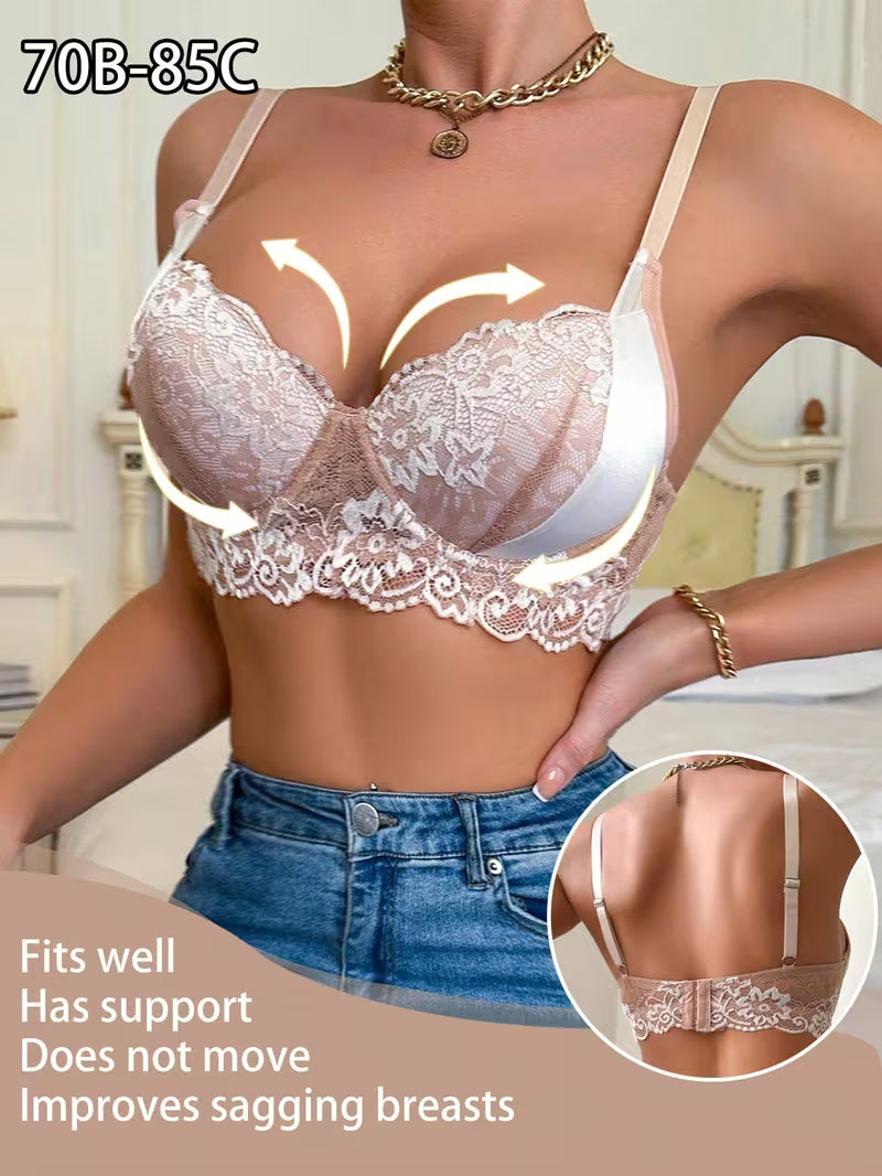 Elegant Contrast Lace Push-Up Bras.