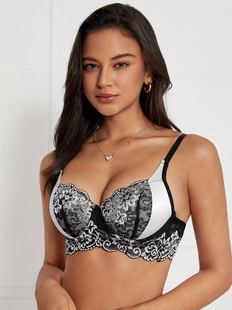 Elegant Contrast Lace Push-Up Bras.