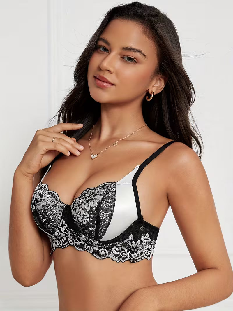 Elegant Contrast Lace Push-Up Bras.