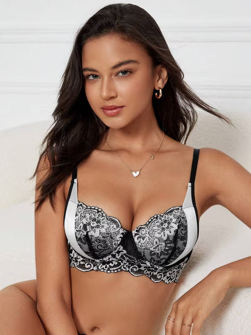 Elegant Contrast Lace Push-Up Bras.