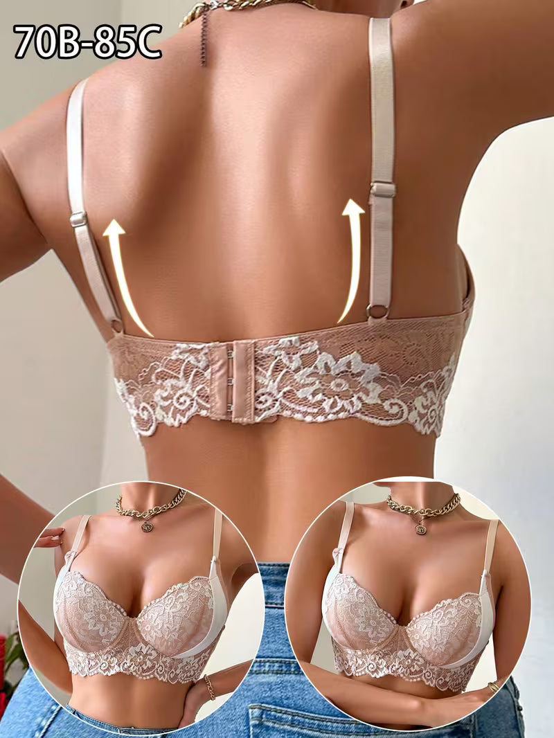 Elegant Contrast Lace Push-Up Bras.