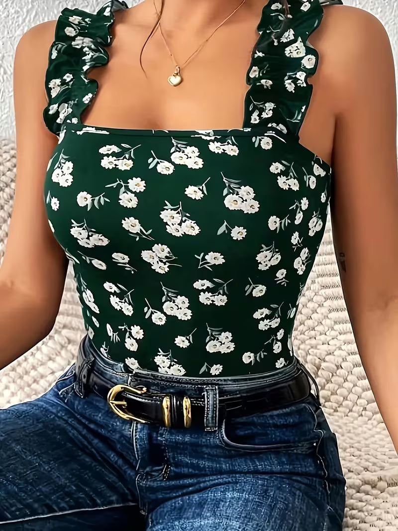Elegant Floral Knit Slingback Tops.