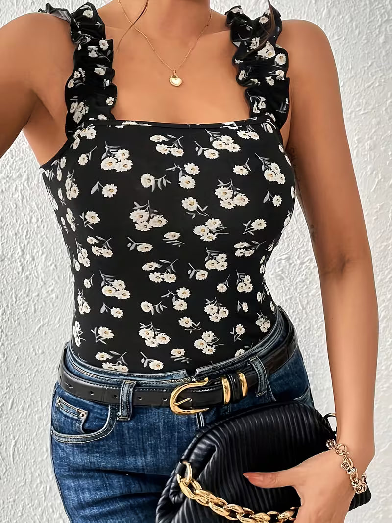 Elegant Floral Knit Slingback Tops.