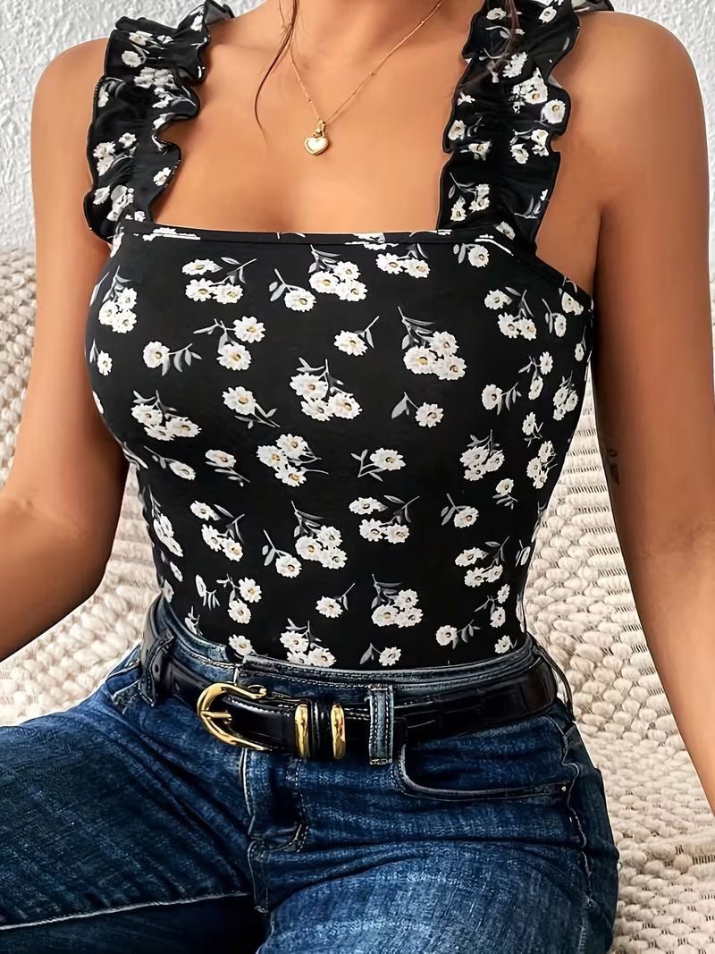 Elegant Floral Knit Slingback Tops.