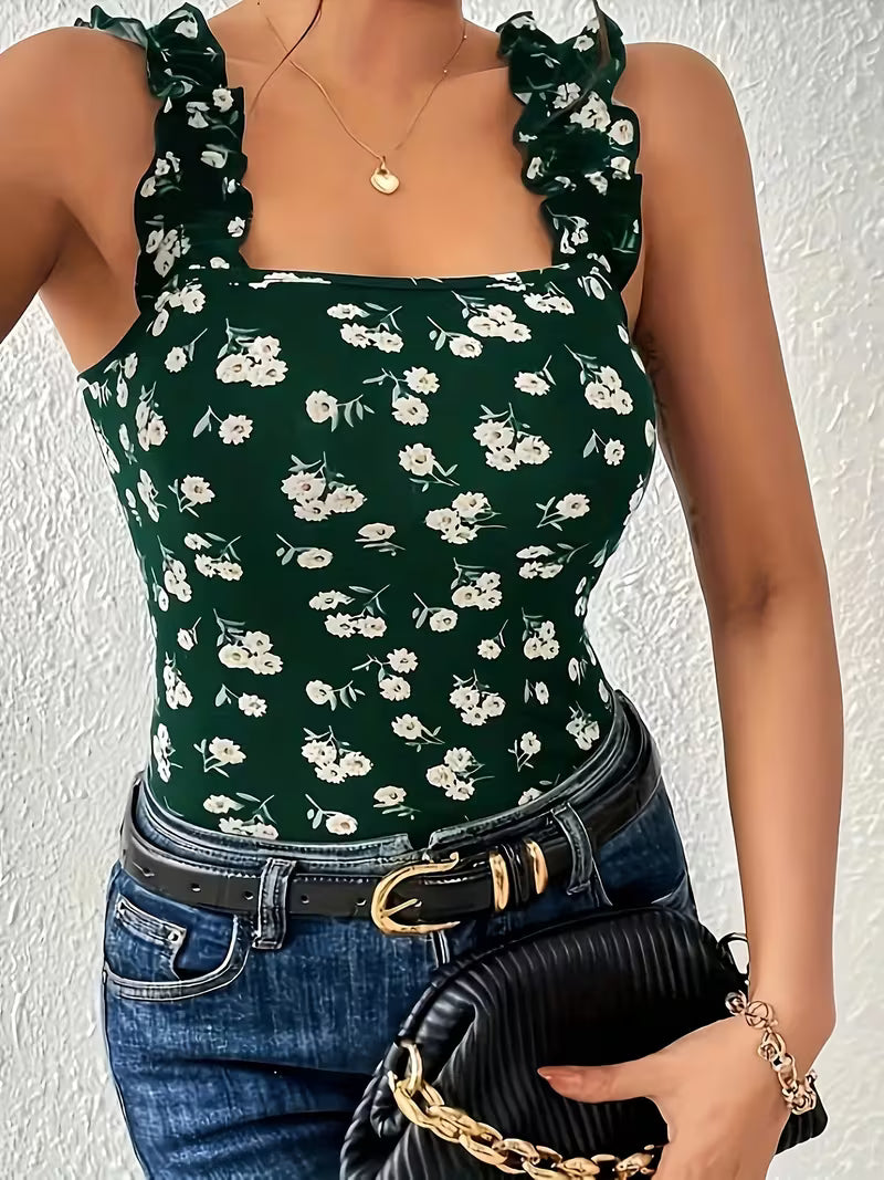 Elegant Floral Knit Slingback Tops.