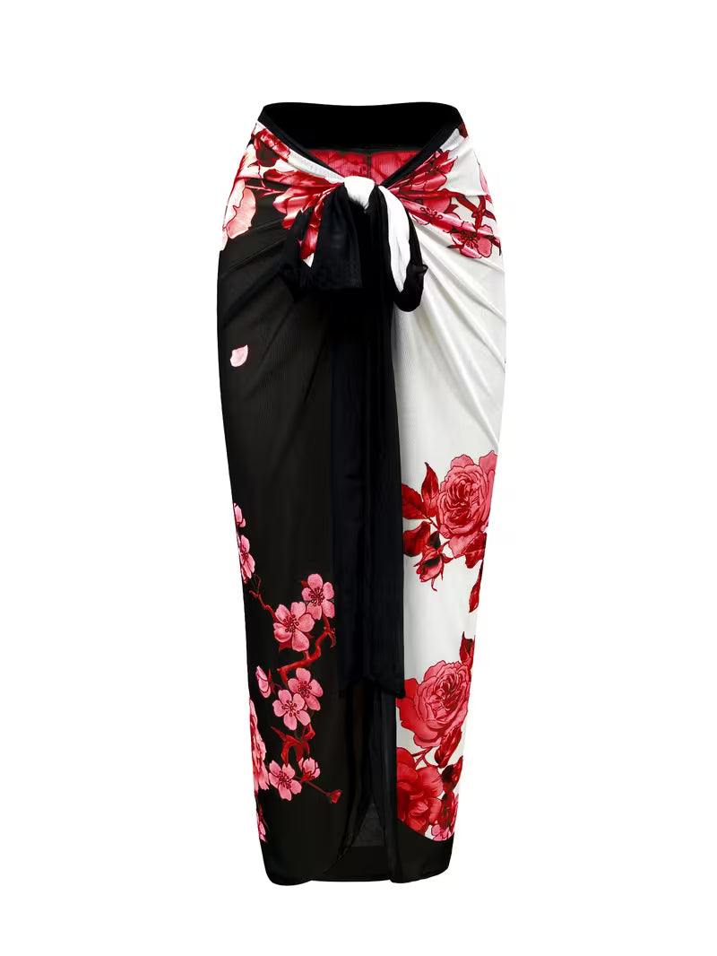Elegant Floral Print Swimsuit Set.