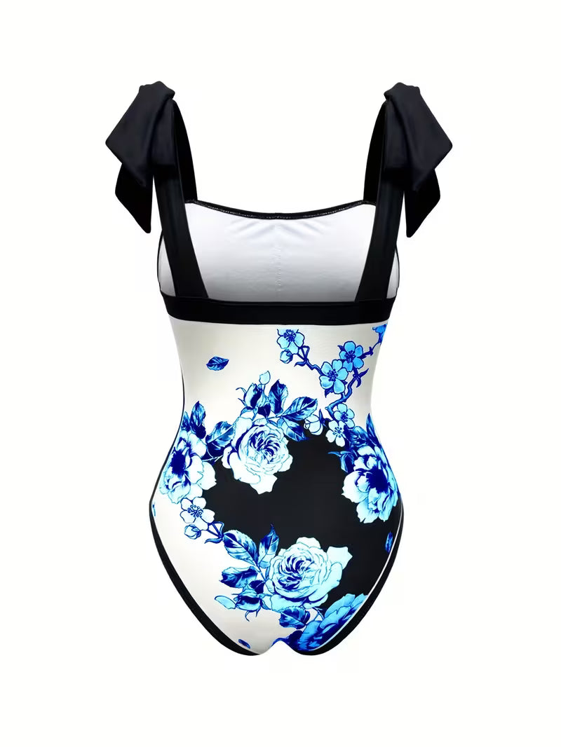 Elegant Floral Print Swimsuit Set.