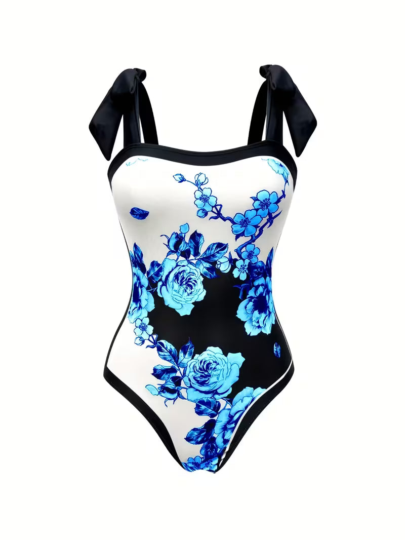Elegant Floral Print Swimsuit Set.