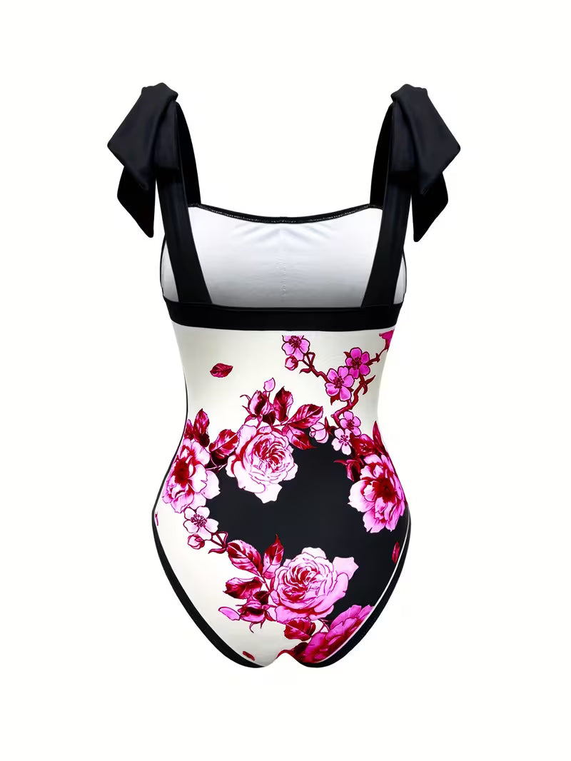 Elegant Floral Print Swimsuit Set.
