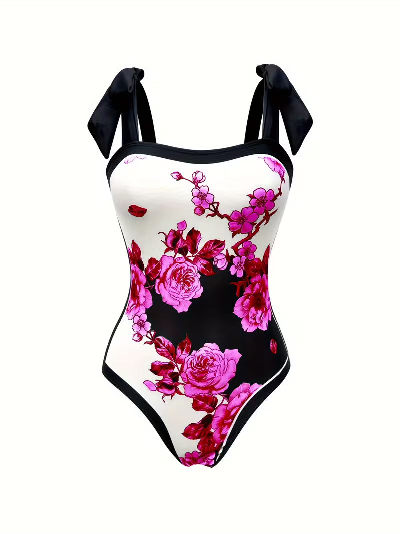 Elegant Floral Print Swimsuit Set.