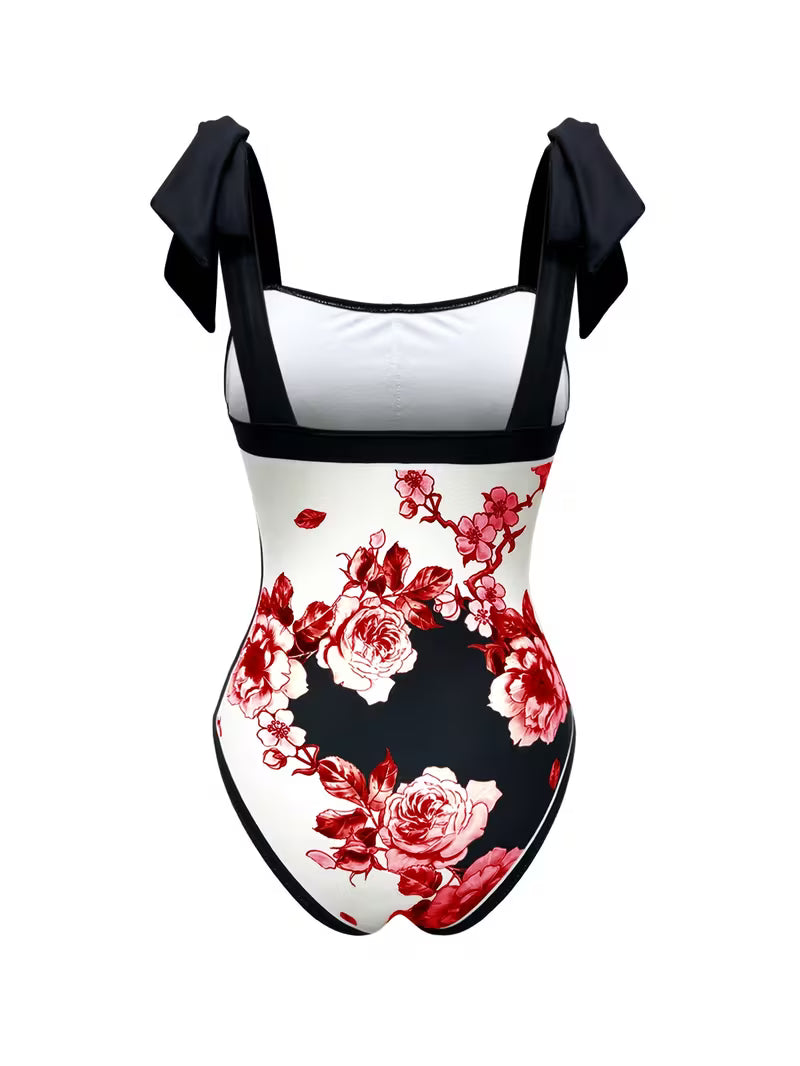 Elegant Floral Print Swimsuit Set.
