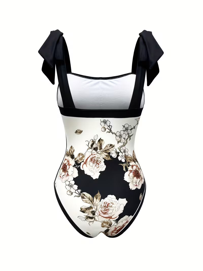 Elegant Floral Print Swimsuit Set.