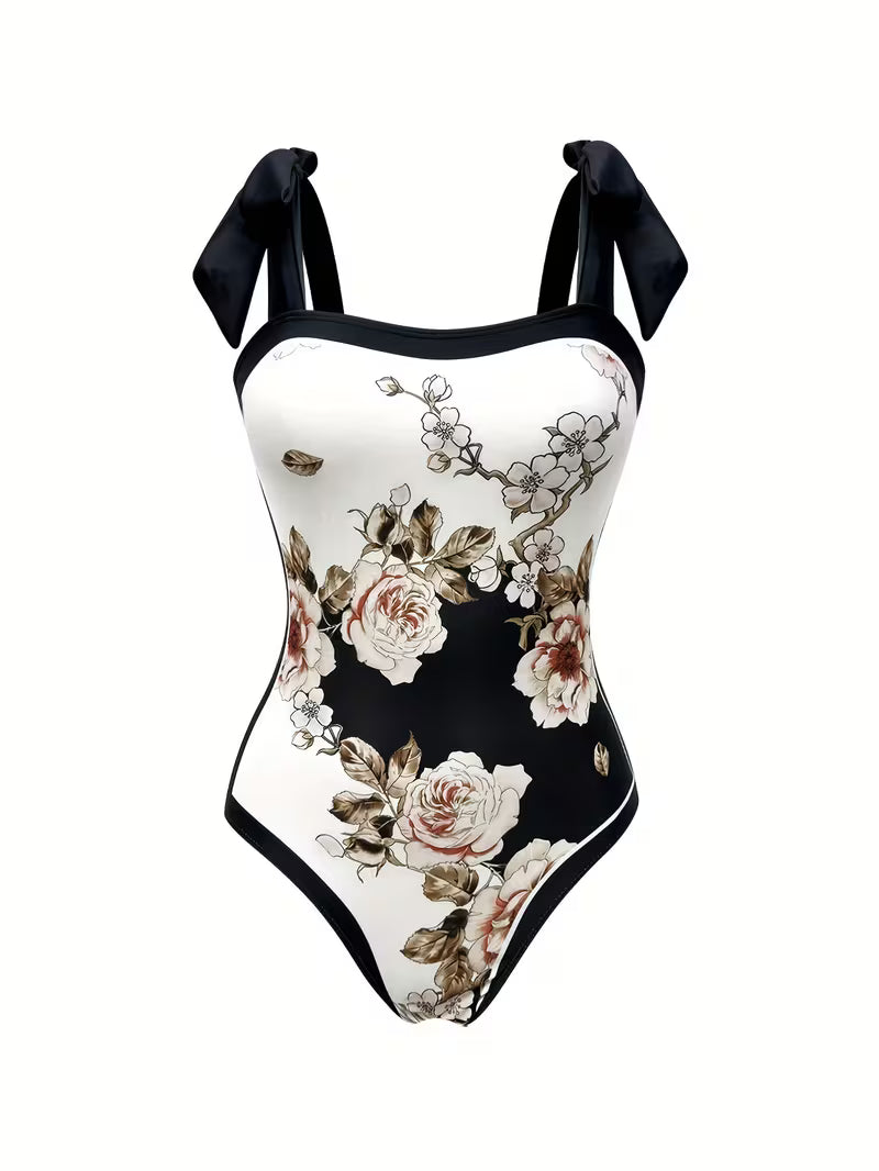 Elegant Floral Print Swimsuit Set.