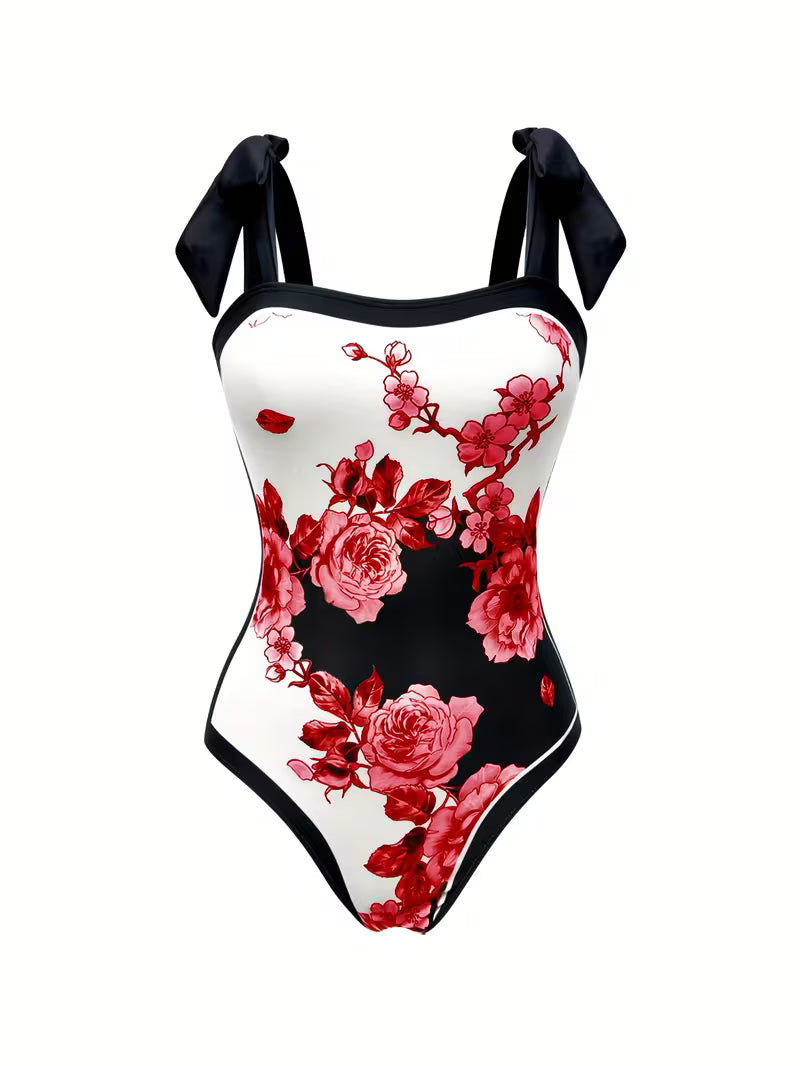 Elegant Floral Print Swimsuit Set.