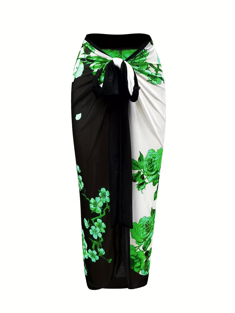 Elegant Floral Print Swimsuit Set.