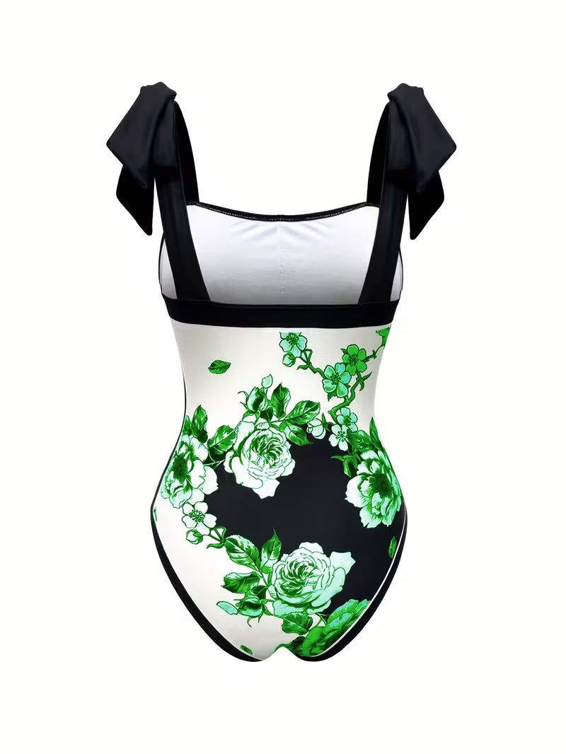 Elegant Floral Print Swimsuit Set.
