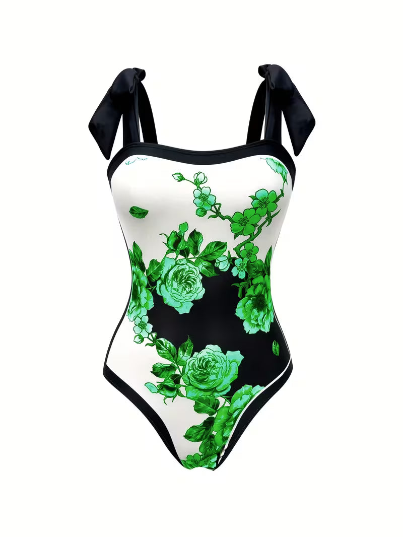 Elegant Floral Print Swimsuit Set.