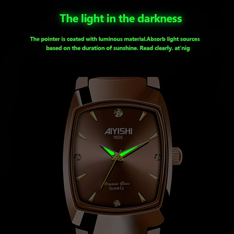 Elegant Glow-in-the-Dark Square Watch.