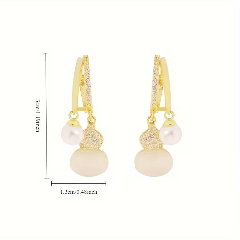 Elegant High-end Imitation Faux Pearl Gourd Pendant Earrings.
