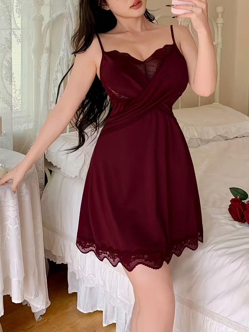 Elegant Lace-Trim Camisole Nightgown.