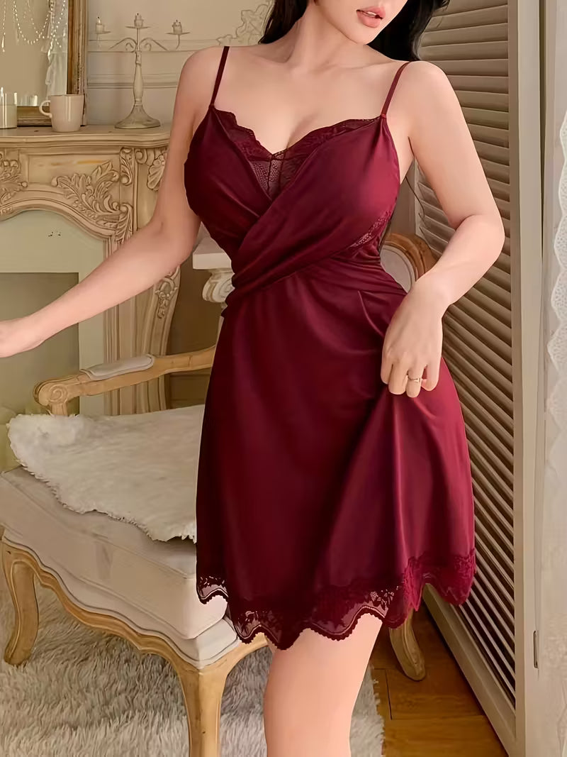 Elegant Lace-Trim Camisole Nightgown.
