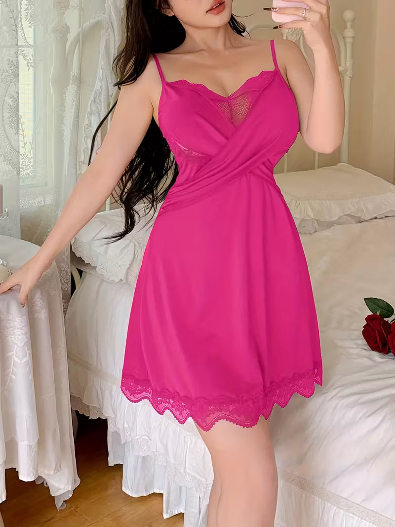 Elegant Lace-Trim Camisole Nightgown.