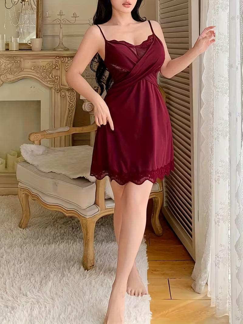 Elegant Lace-Trim Camisole Nightgown.