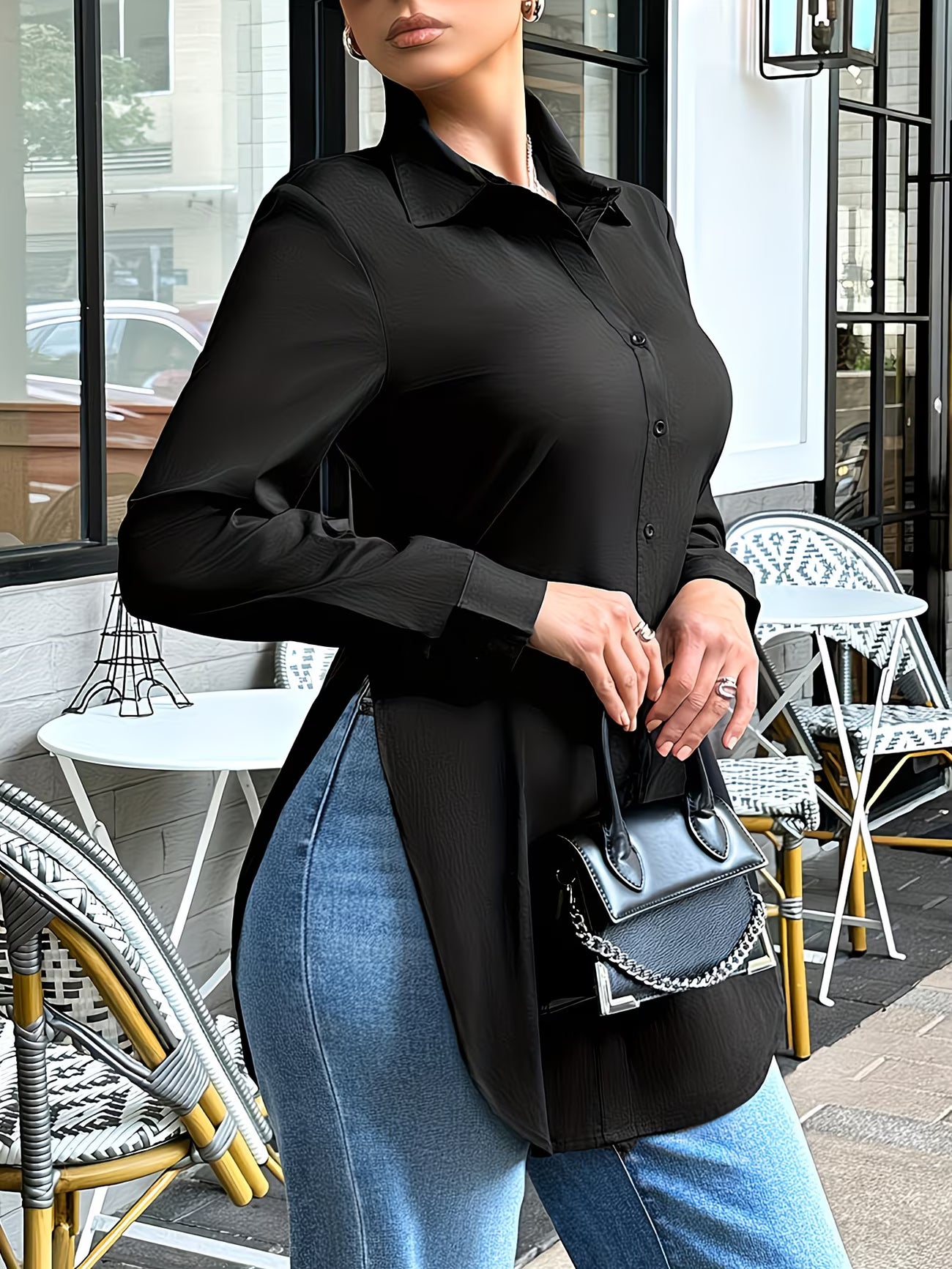 Elegant Long Sleeve Button-Front Office Shirt.