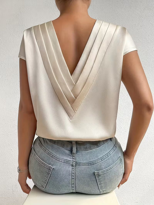 Elegant Loose-Fit  Cross-Strap V-Neck Summer Tops.