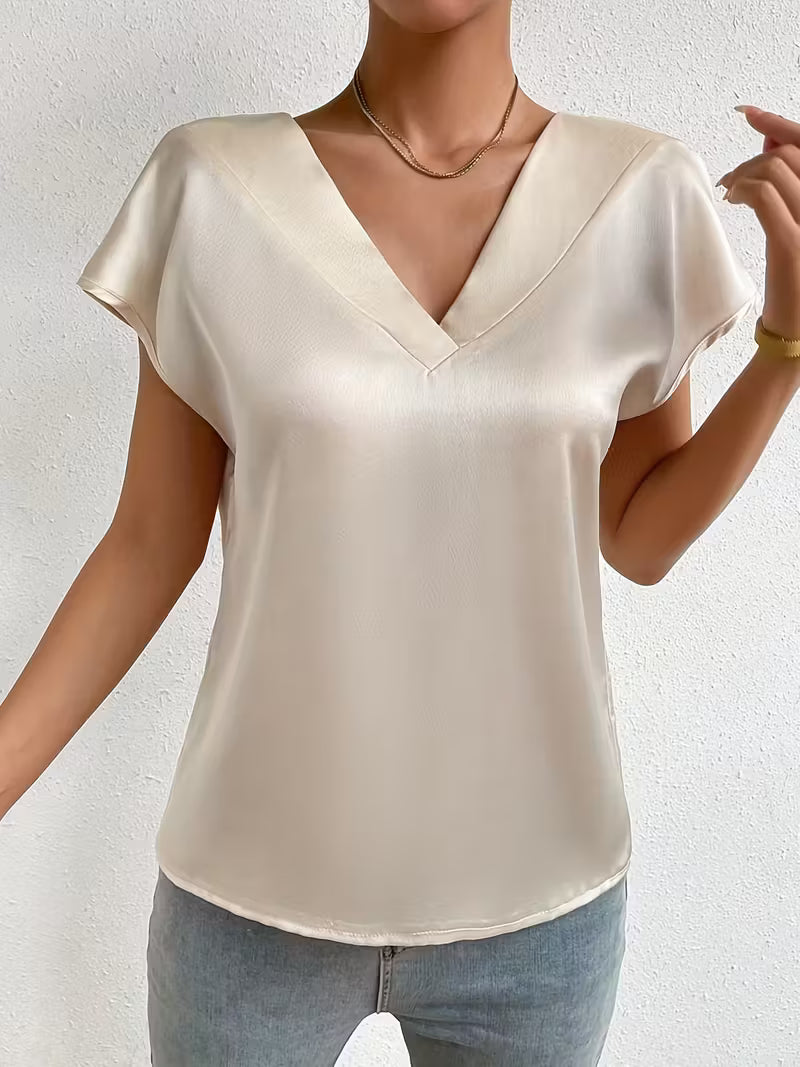 Elegant Loose-Fit  Cross-Strap V-Neck Summer Tops.