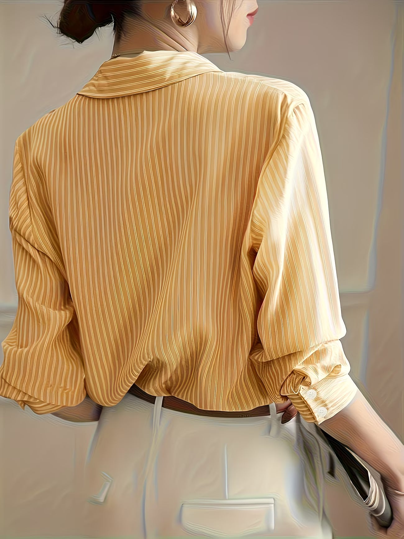 Elegant Loose-Fit Long Sleeve Button-Up.